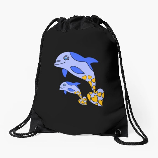 The Endearing Dance of Dolphin Mom and Kid Drawstring Bags