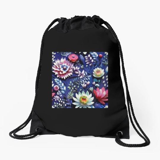 Midnight Floralscape Drawstring Bags