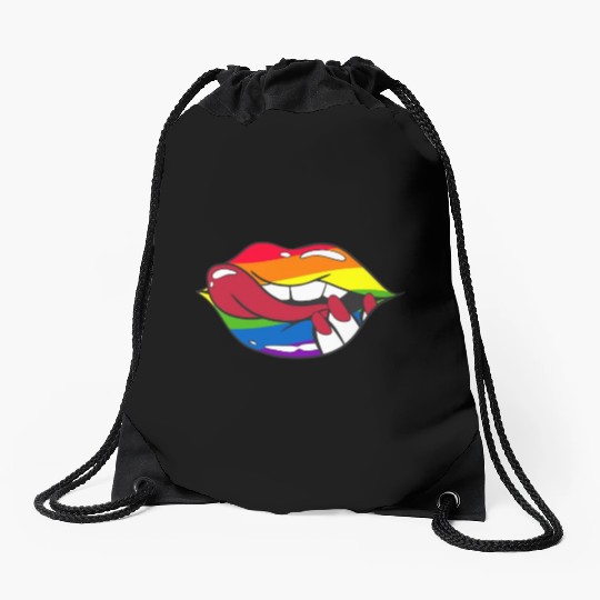 LGBTQ Rainbow Pride Flag Funny Sexy Lips Drawstring Bags