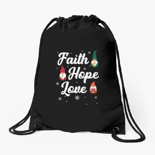 Faith Hope Love Religious Family Christmas Gnome Drawstring Bags