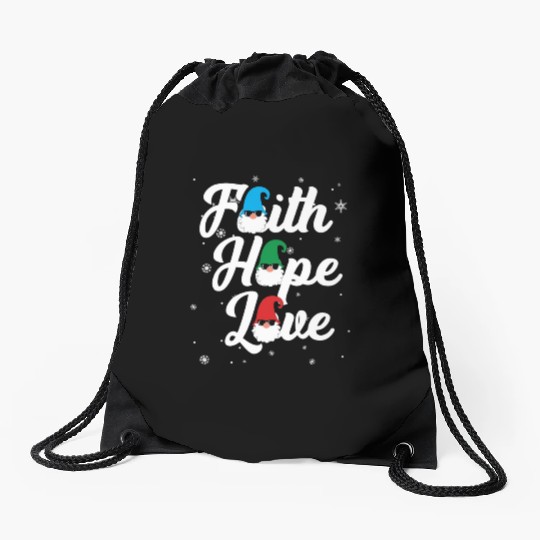 Religious Family Faith Hope Love Christmas Gnome Drawstring Bags