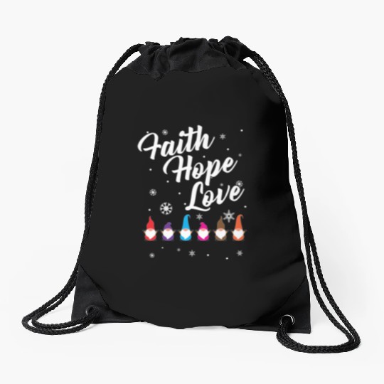 Religious Family Faith Hope Love Christmas Gnome Drawstring Bags