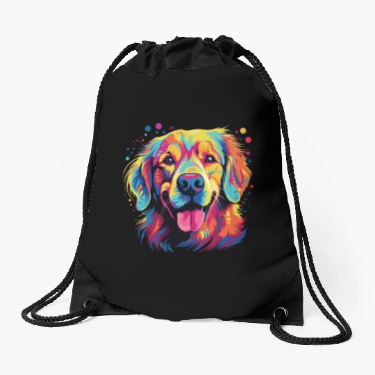 Watercolor Colorful Golden Retriever Drawstring Bags
