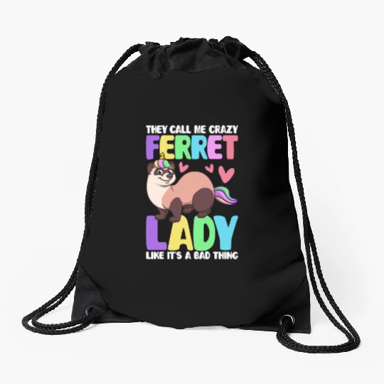 Female Ferret Lover Drawstring Bags