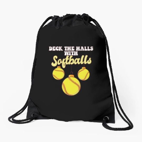 Softball Player Catcher Christmas Balls Deck The Drawstring Bags