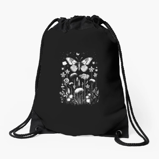 Fairycore cottagecore aesthetic grunge flowers Drawstring Bags