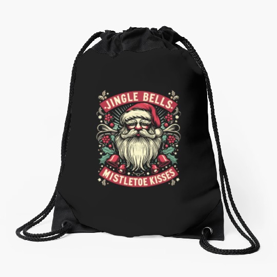 Jingle Bells Mistletoe Kisses Drawstring Bags