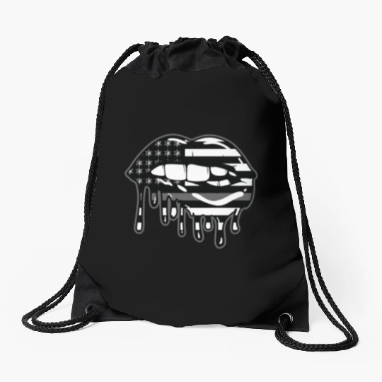 US Flag Lips Correctional Officer Patriotic First Drawstring Bags