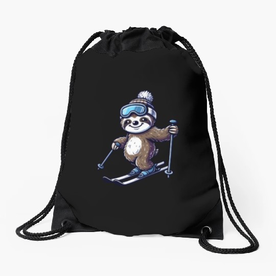 Relaxed Sloth Skier – Winter Fun on the Slopes Drawstring Bags