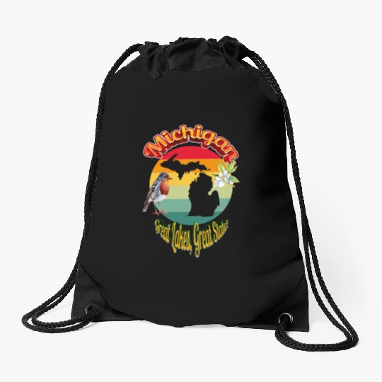 Michigan: Great Lakes, Great State! Drawstring Bags