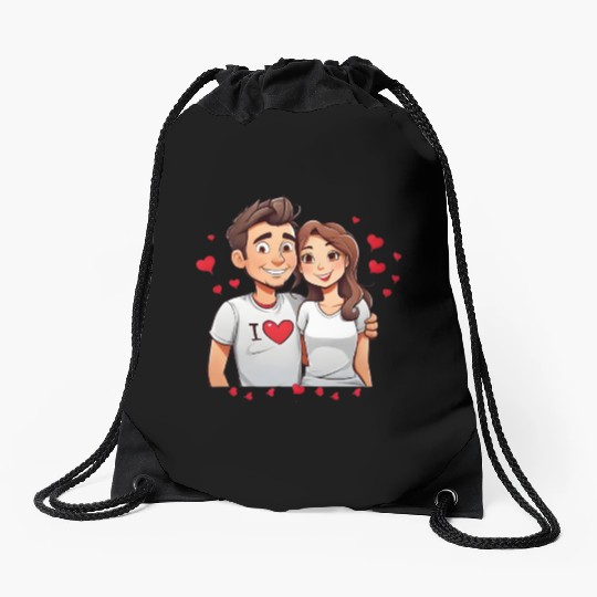 i love my girlfriend Drawstring Bags