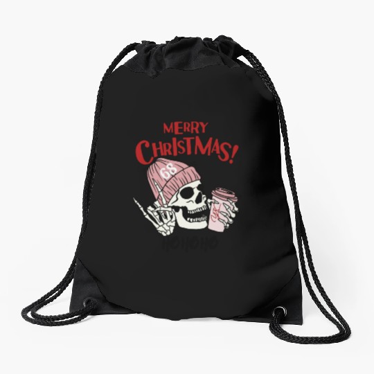 Funny Merry Christmas skull Drawstring Bags