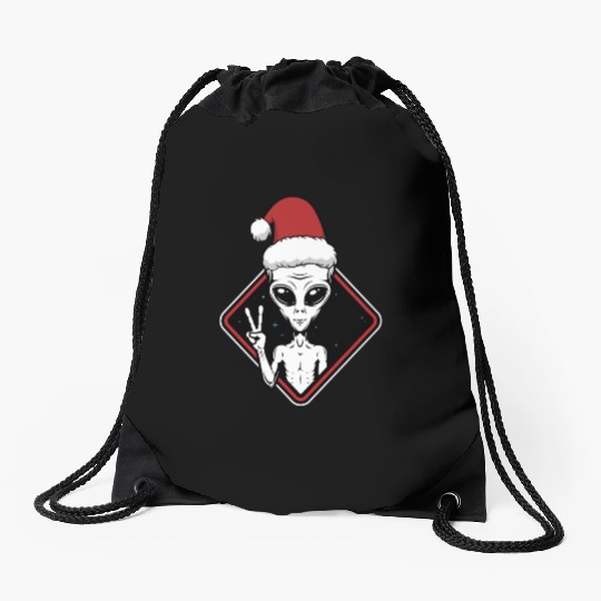 Alien Christmas Peace Drawstring Bags