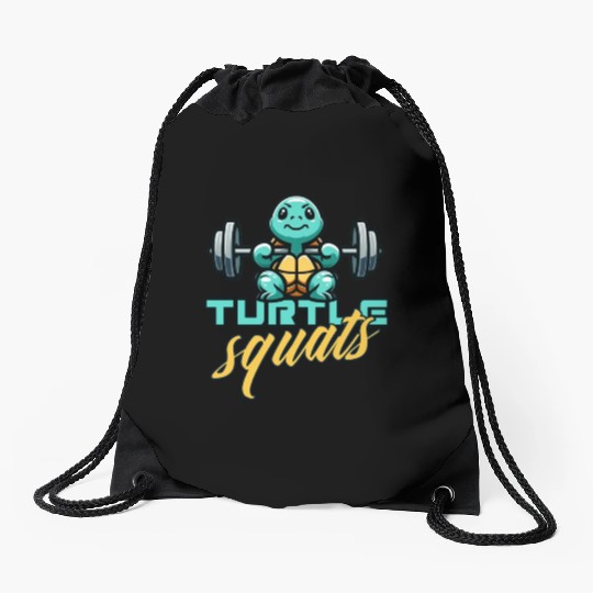 Turtle squats funny gym animals Drawstring Bags