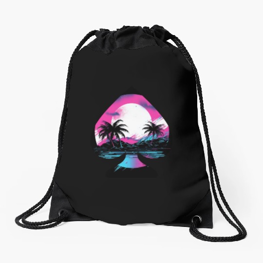Tropical Synthwave Drawstring Bags