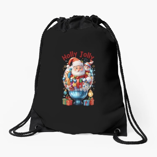Holly Jolly bubble Santa Drawstring Bags