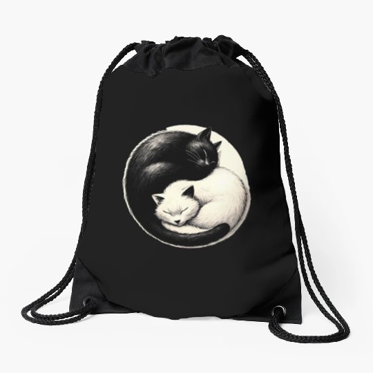 Yin and yang cats sleeping Drawstring Bags