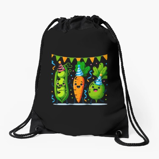 Festive Vegetable Party Fun for a Vegetable eater Drawstring Bags