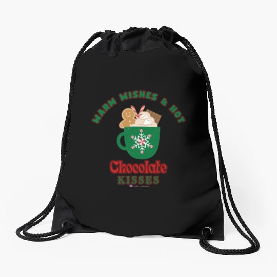 Warm Wishes & Hot Chocolate Kisses Greetings Drawstring Bags