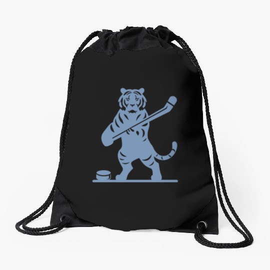 Tiger Hockey Player Silhouette Drawstring Bags