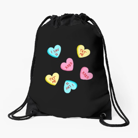 Sweet Candy Hearts Valentines Day Drawstring Bags