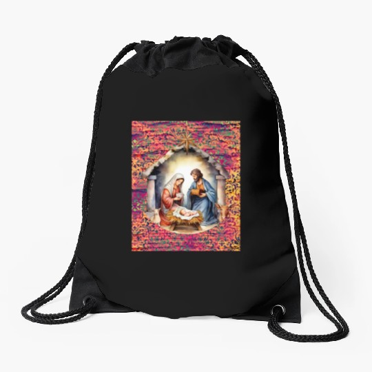 Nativity scene with Mary Joseph Baby Jesus Drawstring Bags