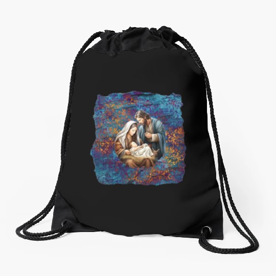 Nativity scene with Mary Joseph Baby Jesus Drawstring Bags