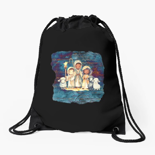Christmas Nativity Scene Shepherds and Sheep Drawstring Bags