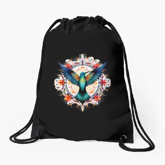 Hummingbird Mandala Art Drawstring Bags