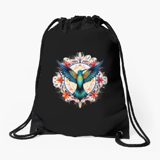 Hummingbird Mandala Art Drawstring Bags