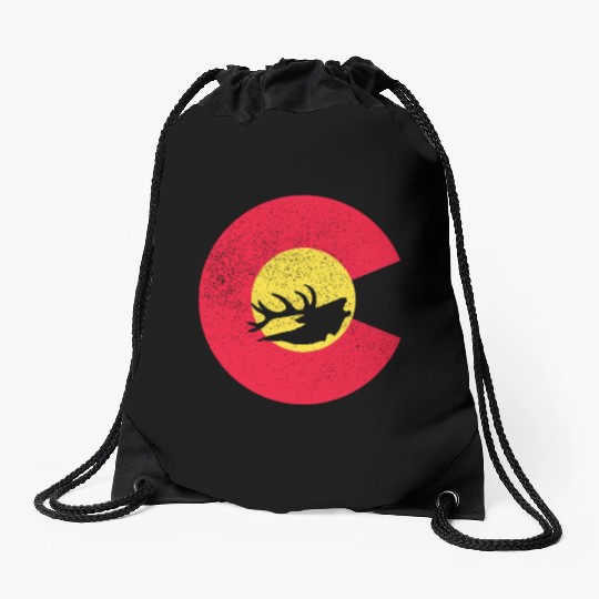 Colorado Flag Logo Elk Hunting Drawstring Bags