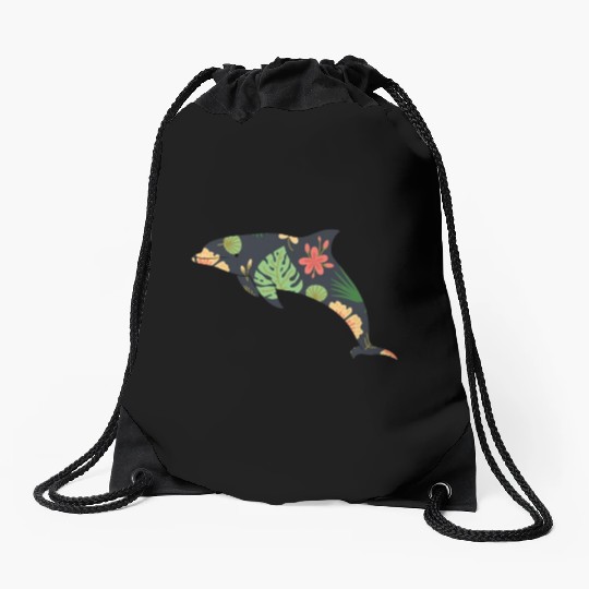 Dolphin Tropical Flower Floral Drawstring Bags