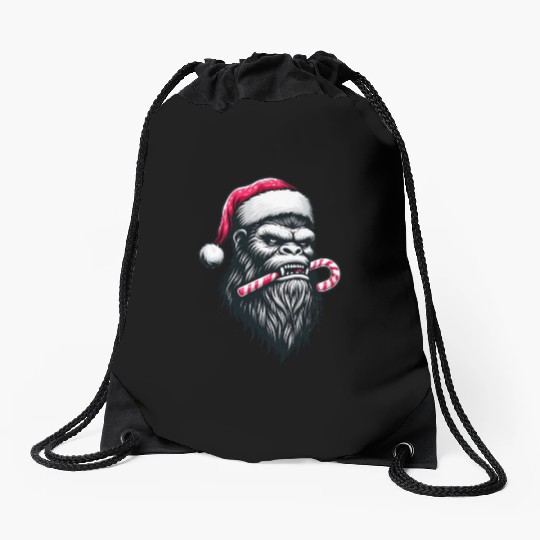 Festive Bigfoot with Candy Cane Drawstring Bags