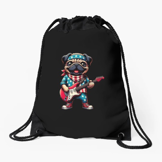 Pug Guitarist Drawstring Bags