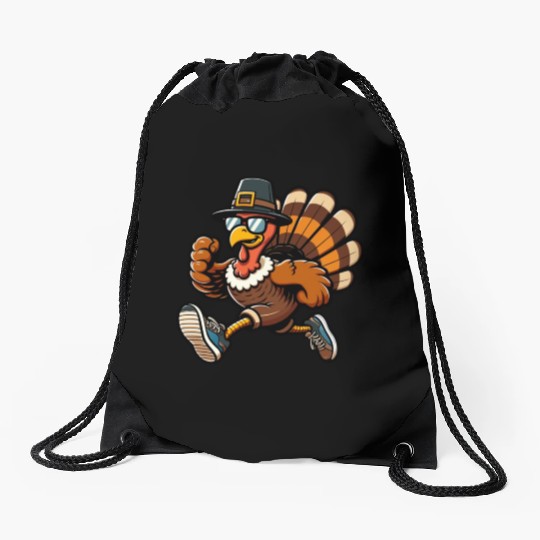 Running Turkey- Turkey Trot Running Thanksgiving Drawstring Bags