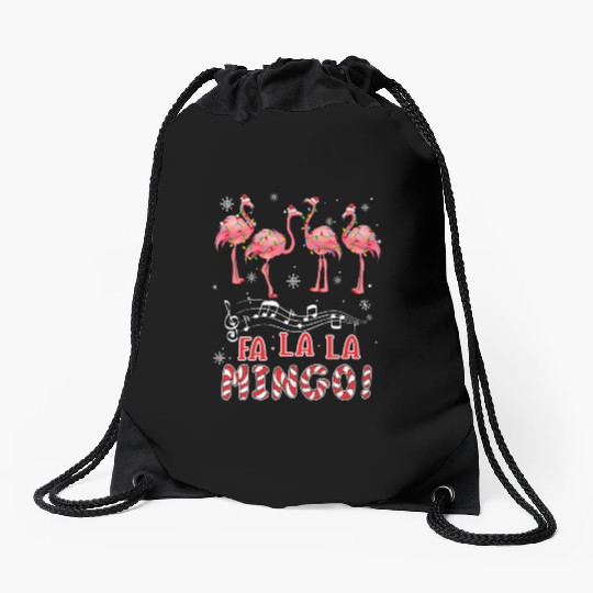 Candy Cane Flamingoes Fa La La Mingo Flamingo Drawstring Bags