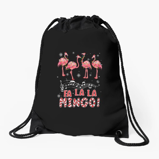 Candy Cane Flamingoes Fa La La Mingo Flamingo Drawstring Bags