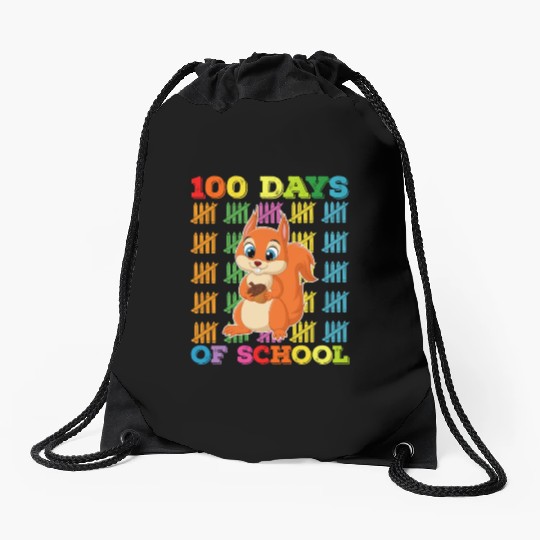 100 Days Of School Squirrel Teacher Drawstring Bags