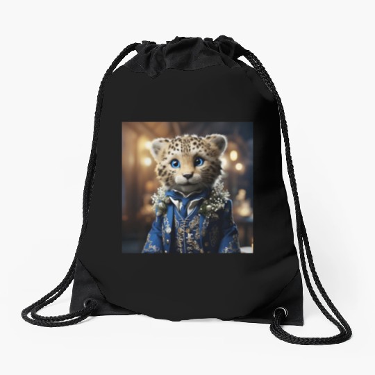 Cute Cheetah Cub Blue Eyes Tuxedo Cat Drawstring Bags