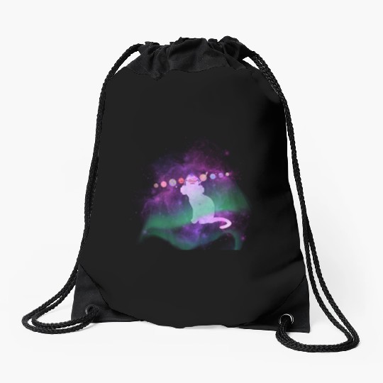 Music Space Cat Drawstring Bags