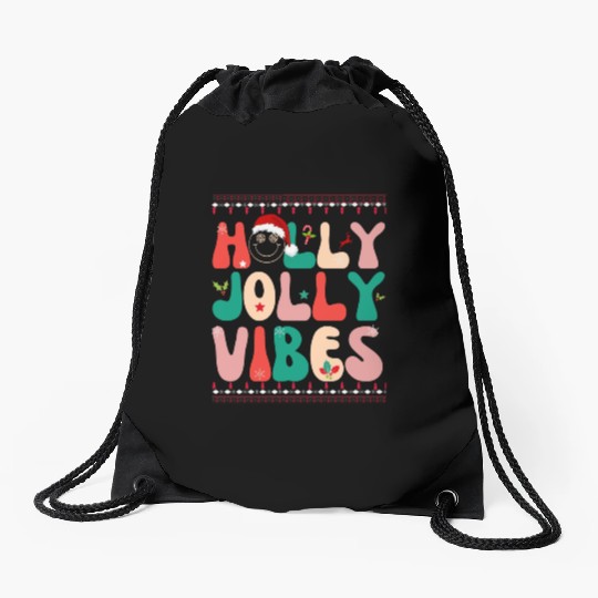 Holly Jolly Vibes Drawstring Bags