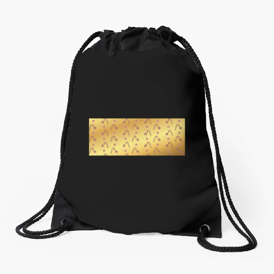 Christmas candy canes on a golden imitation backgr Drawstring Bags