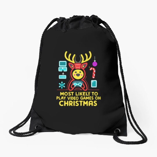Candy Canes Most Likely To Play Video Games On Drawstring Bags