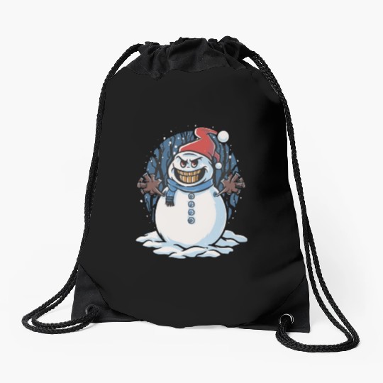 frosty snowman creepy Drawstring Bags