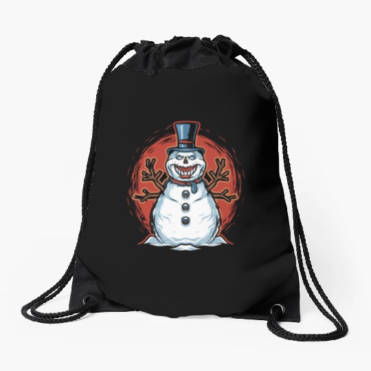 frosty snowman creepy Drawstring Bags