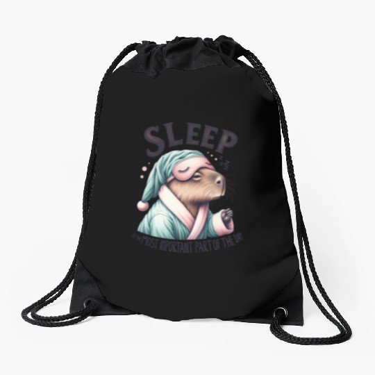 Sleepy Capybara in Comfy Pajamas Drawstring Bags