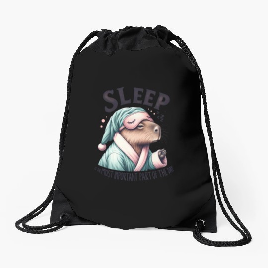 Sleepy Capybara in Comfy Pajamas Drawstring Bags