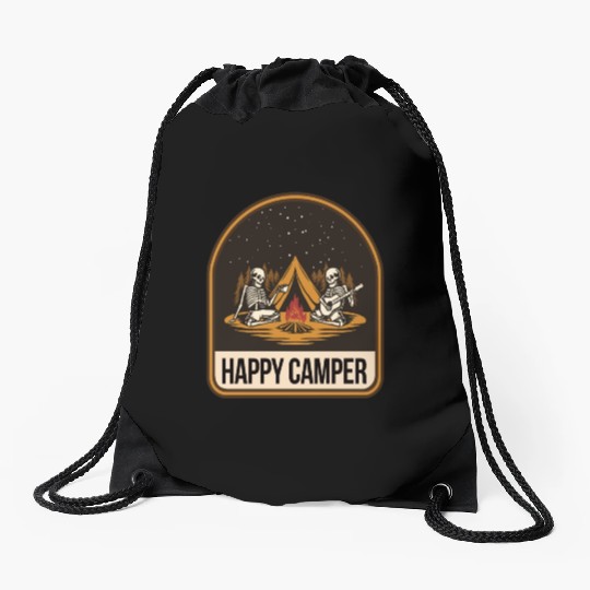 Happy Camper Skeleton Campfire Tent Drawstring Bags