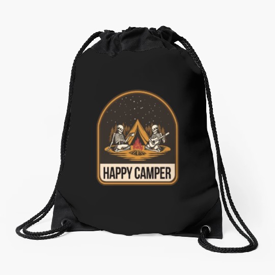 Happy Camper Skeleton Campfire Tent Drawstring Bags