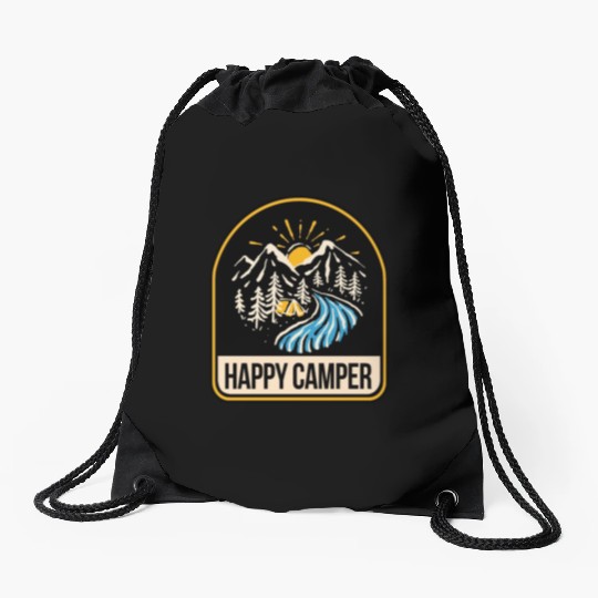 Happy Camper Camping Campfire Tent Drawstring Bags